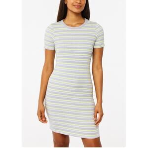DIVIDED gray neon yellow dress ribbed knee length short sleeve Y2K SZ SM